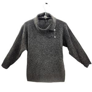 Helen HSU N.Y.‎ Vintage Gray Speckled Knit Button Cowl Neck Lagenlook Sweater